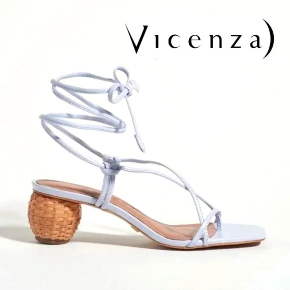 Vincenza Shoes Leather Wrap Woven Ball Heel Thong Sandal Sky Blue EUR 40/US 9